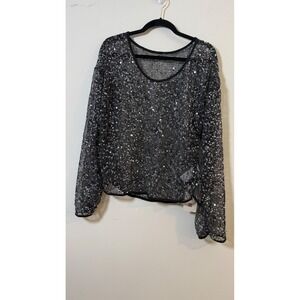 Musera Sequin Mesh To Black Silver Long Sleeve Glam Party Size Large